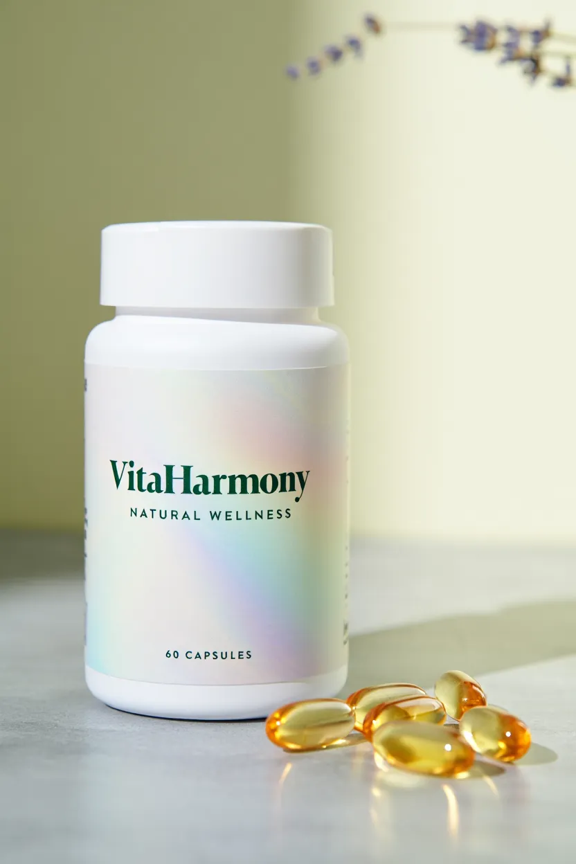 VitaHarmony natural wellness supplement bottle with capsules